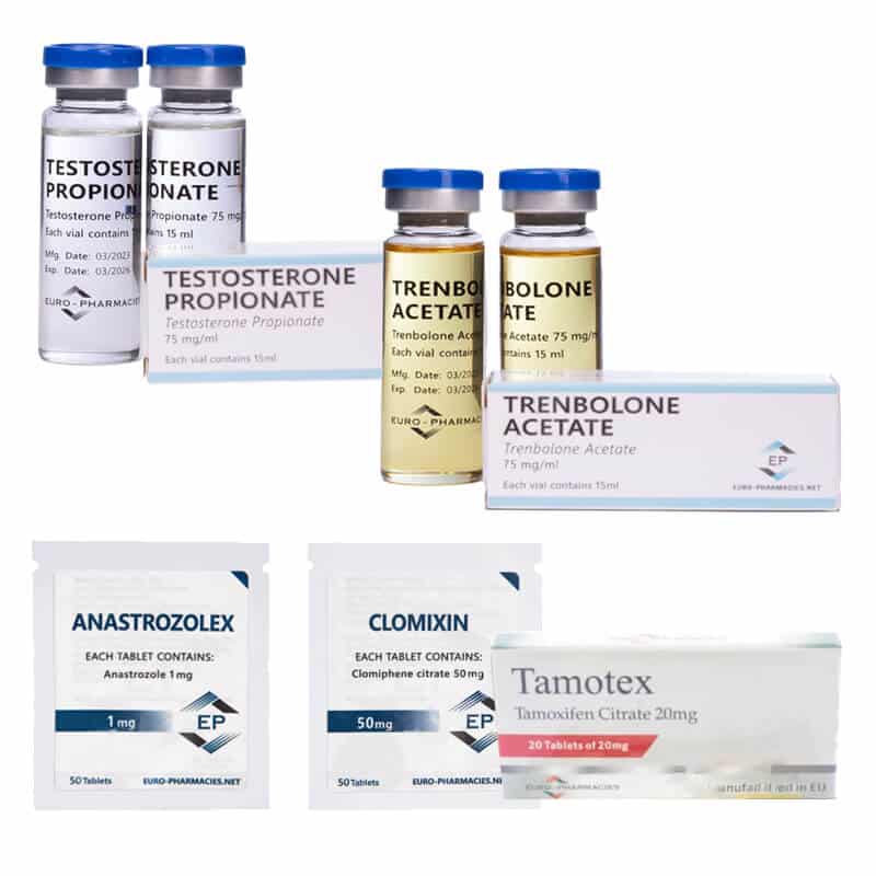Kit para ganho de massa muscular seca: propionato de testosterona + acetato de trembolona + TPC (6 semanas) - Euro Pharmacies