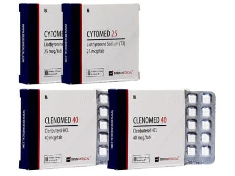 Pacote com 14 comprimidos de CLENBUTEROL T3 da Deus Medical para perda de peso, 8 semanas, 463 x 348 unidades.