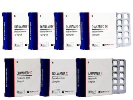 2 comprimidos orais para ganho de massa, proteção contra o câncer de mama (PCT) com Dianabol, Deus Medical, 463×348