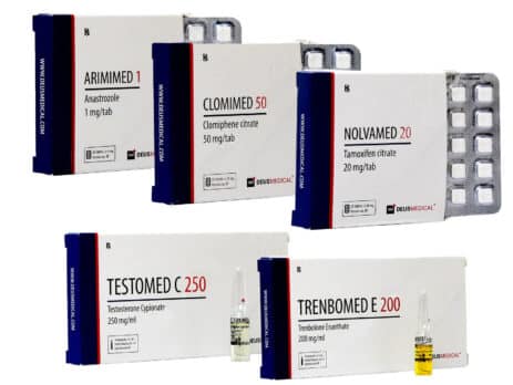 Pacote de ganho de massa magra Nível I com 4 injeções de cipionato de testosterona e enantato de trembolona para TPC (Terapia Pós-Ciclo) de 10 semanas - Deus Medical 463×348