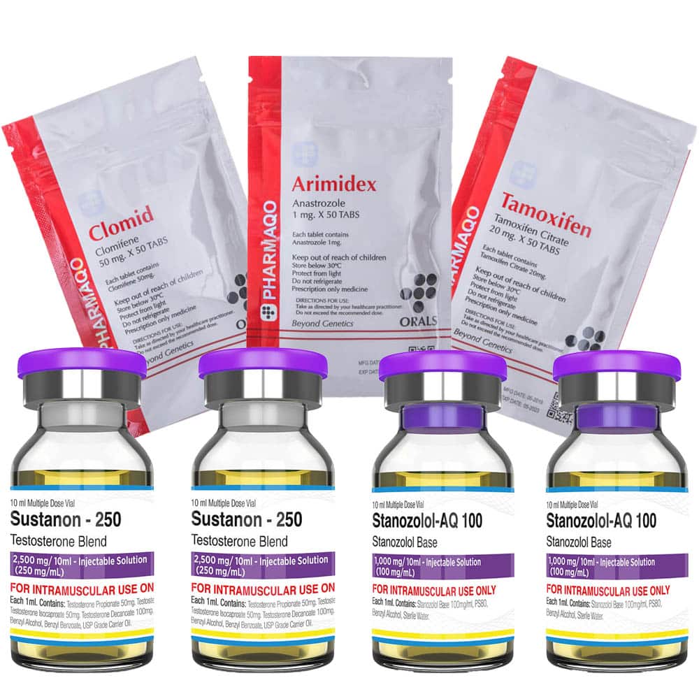 Pacote para ganho de massa magra INJETÁVEL Sustanon Stanozolol 8 semanas Pharmaqo Labs