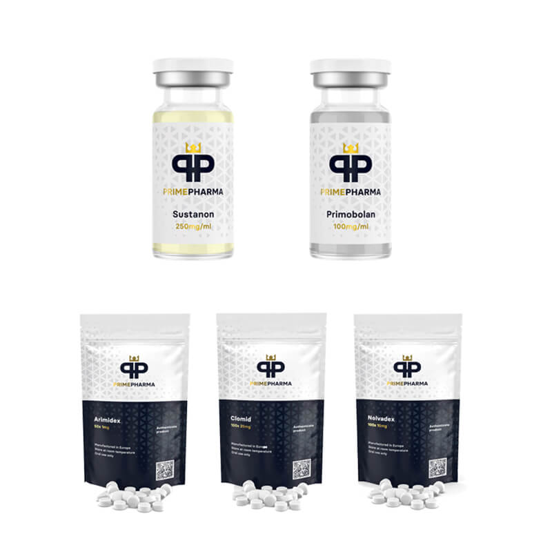 PACOTE PARA GANHO DE MASSA MUSCULAR MAGRA (INJETIVO) SUSTANON + PRIMOBOLAN + TPC (8 semanas) PRIME PHARMA