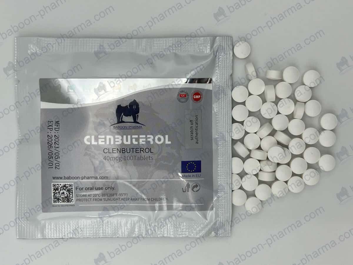 Comprimidos orais de Clenbuterol 40 mg da Baboon Pharma.