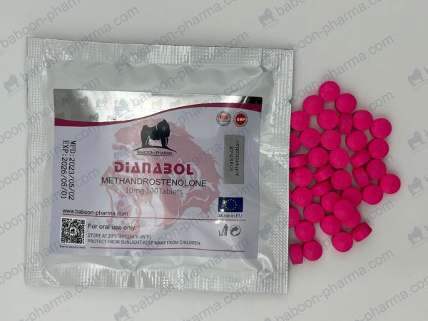 Comprimidos orais de Dianabol 10 mg da Baboon Pharma.