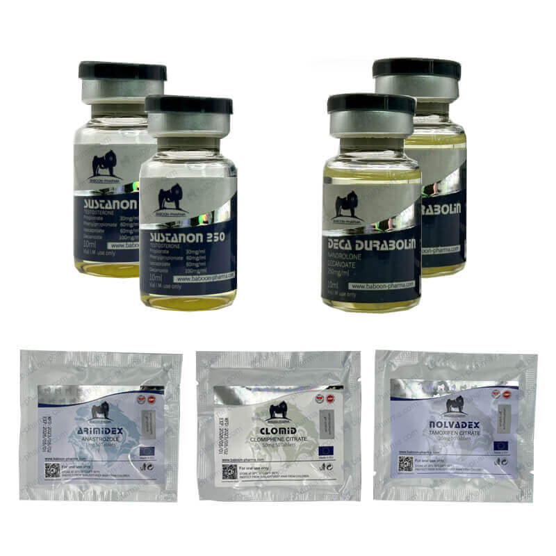 Pacote de Ganho de Massa Nível II (Injetável): Sustanon + Deca + TPC (8 semanas) Baboon Pharma