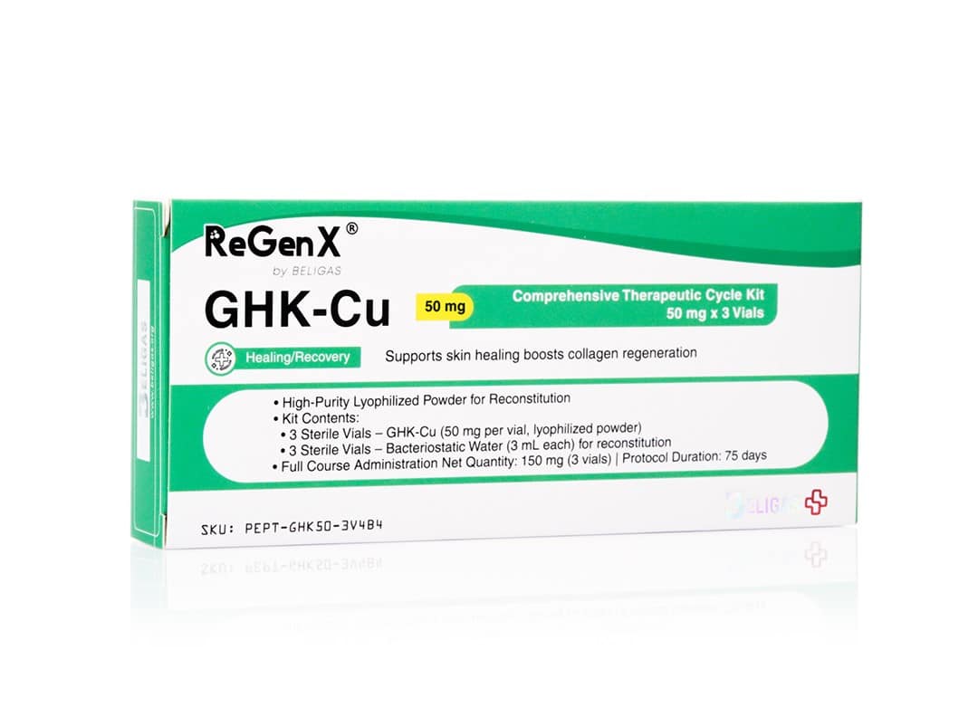 ReGenX GHK-Cu 50 mg/mL, 3 frascos (50 mg) + 3 bandejas de água (3 mL) - Beligas (internacional)