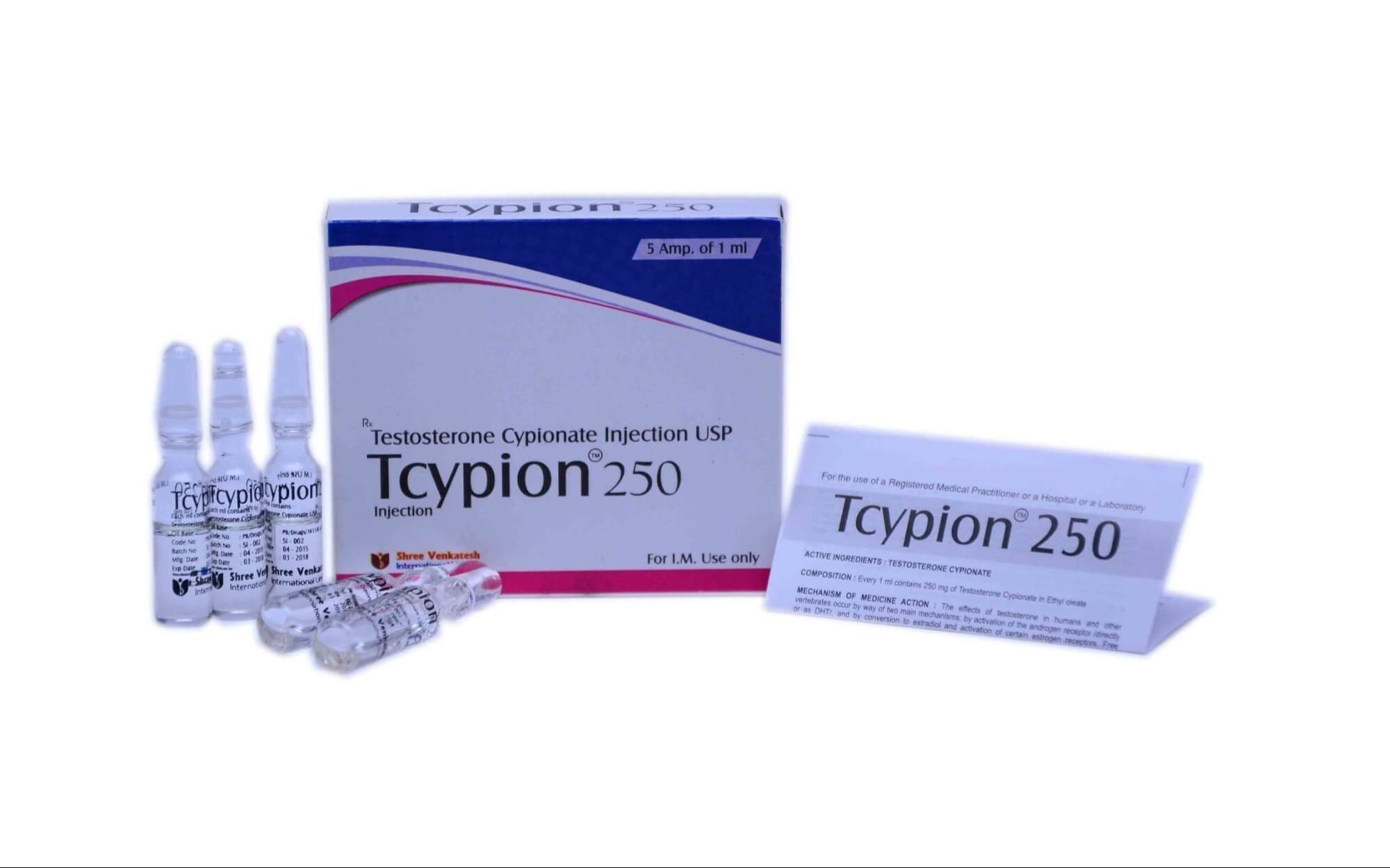 TCYPION - Cipionato de Testosterona 250mg/ml (5 ampolas x 1ml) - Shree Venkatesh