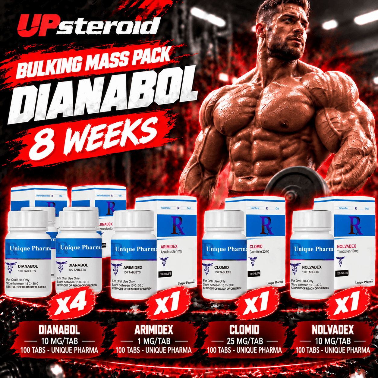 Pack Prise de Masse Avancé - UNIQUE PHARMA - Dianabol (8 Semaines)